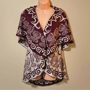 Elegant Women Sweater Cape in Burgundy and grey S/M